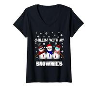 Femme Chilling with My Snowmies Funny Christmas Snowman T-Shirt avec Col en V