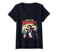 Femme Chimpanzé Vampire Chimpanzé Vampanzé Halloween T-Shirt avec Col en V