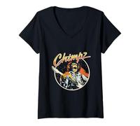 Femme Chimpz Rock Star Singe Jouant de la Guitare électrique Musicien T-Shirt avec Col en V