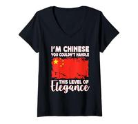 Femme China Flag Proud Elegant Chinese Boyfriend Girlfriend T-Shirt avec Col en V