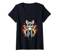 Femme Chinchilla, drôle de Conception de Moto, Amant de Chinchilla T-Shirt avec Col en V