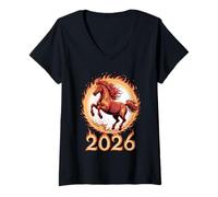 Femme Chinese New Year Fire Horse Lunar Zodiac 2026 T-Shirt avec Col en V