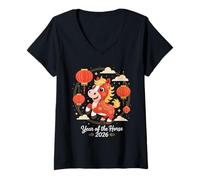 Femme Chinese New Year Horse 2026 Asian Chinese Horse Year 2026 T-Shirt avec Col en V