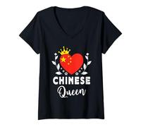 Femme Chinese Queen China Flag Proud Chinese Woman T-Shirt avec Col en V