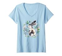 Femme Chinese Rabbit New Year, The Cottage Core Bunny T-Shirt avec Col en V