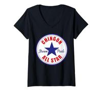 Femme Chingon All Star Mexican Pride Brown Pride Chicano Latino T-Shirt avec Col en V