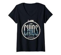 Femme Chios Grèce Nautical City Travel Design T-Shirt avec Col en V