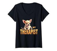 Femme Chiot Chi Chichi Drôle Mon Thérapeute Chihuahua Chien T-Shirt avec Col en V