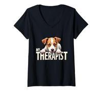 Femme Chiot JRT drôle, Mon thérapeute, Chien Jack Russell Terrier T-Shirt avec Col en V