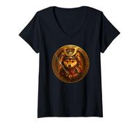 Femme Chiot Shiba Inu comme Ornements Japonais Courageux samouraï T-Shirt avec Col en V
