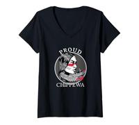 Femme Chippewa American Indian Tribe Warrior Girl Plumes rétro T-Shirt avec Col en V