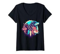 Femme Chippewa Loup indien amérindien T-Shirt avec Col en V