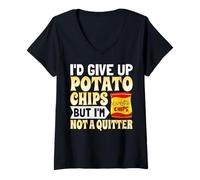 Femme Chips I'd Give Up Potato Chips But I'm Not A Quitter T-Shirt avec Col en V
