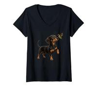 Femme Chiweenie Colibri Amoureux des Chiens T-Shirt avec Col en V