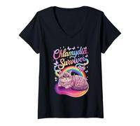 Femme Chlamydia Survivor Cat Meme: Bold & Quirky Humor T-Shirt avec Col en V