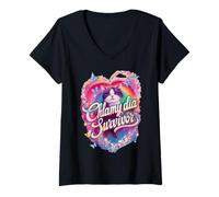 Femme Chlamydia Survivor Cat Meme: Bold & Quirky Humor T-Shirt avec Col en V