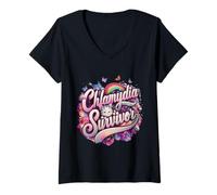 Femme Chlamydia Survivor Cat Meme: Bold & Quirky Humor T-Shirt avec Col en V