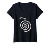 Femme Cho Ku Rei Symbol, Reiki, Power, Protection, Aura Flow T-Shirt avec Col en V