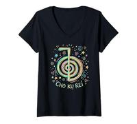 Femme Cho Ku Rei Symbol, Reiki, Power, Protection, Aura Flow T-Shirt avec Col en V
