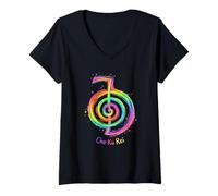 Femme Cho Ku Rei Symbol, Reiki, Power, Protection, Aura Flow T-Shirt avec Col en V