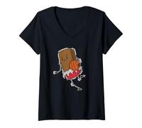 Femme Chocolat Jouant au Basket-Ball T-Shirt avec Col en V