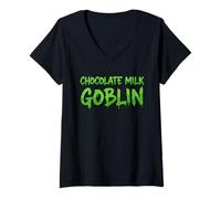 Femme Chocolat Lait Goblin Cacao Aromatisé Amande Chocolat Dairy T-Shirt avec Col en V