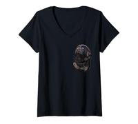 Femme Chocolate Lab Dog in Pocket Chiot Labrador Retriever Marron T-Shirt avec Col en V