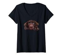 Femme Chocolate Lab Dog Labrador retriever Marron T-Shirt avec Col en V
