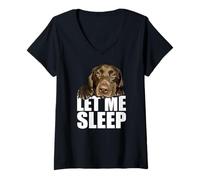 Femme Chocolate Lab Let Me Sleep Labrador Lover Chien Labrador Marron T-Shirt avec Col en V