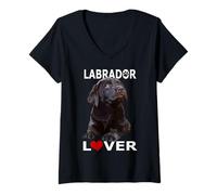 Femme Chocolate Lab Lover Chien Labrador Retriever Marron T-Shirt avec Col en V