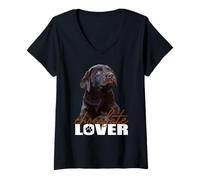 Femme Chocolate Lab Lover Chien Labrador Retriever Marron T-Shirt avec Col en V