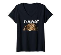 Femme Chocolate Lab Mama Labrador Mom La mère du Laboratoire T-Shirt avec Col en V