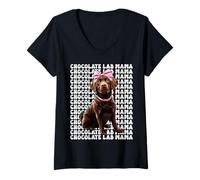 Femme Chocolate Lab Mama Mom Chien Labrador Retriever T-Shirt avec Col en V