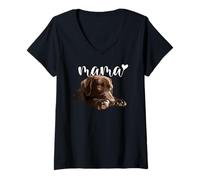 Femme Chocolate Lab Mom Brown Lab Mama La mère du Laboratoire Maman Labrador T-Shirt avec Col en V