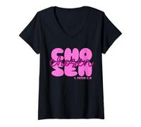 Femme Choisi 1. Pierre 2:9 Christian Jésus-Christ Believe T-Shirt avec Col en V