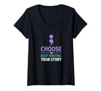 Femme Choisissez de Continuer à écrire Votre Histoire Citation de Motivation T-Shirt avec Col en V