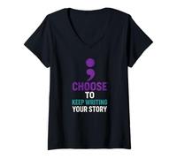 Femme Choisissez de Continuer à écrire Votre Histoire Citation de Motivation T-Shirt avec Col en V