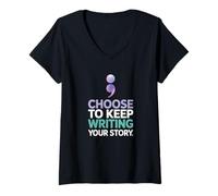 Femme Choisissez de Continuer à écrire Votre Histoire Citation de Motivation T-Shirt avec Col en V