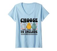 Femme Choisissez d'inclure l'inclusion compte des oiseaux de sensibilisation à l'autisme T-Shirt avec Col en V
