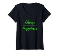 Femme Choisissez Le Bonheur, la positivité motivante propagez de Bonnes Vibrations T-Shirt avec Col en V