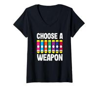 Femme Choisissez Une Arme colorée Bingo Fun Art T-Shirt avec Col en V
