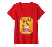 Femme Cholula Hot Sauce Bottle Lable Casual Costume Foodies T-Shirt avec Col en V