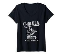 Femme Cholula Vintage Varsity Pepper Since 1989 Hot Sauce T-Shirt avec Col en V