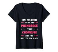 Femme Chômage Super Chômeur Humour fille princesse chômeuse T-Shirt avec Col en V