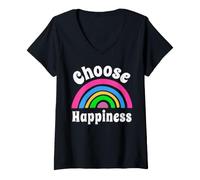 Femme Choose Happiness Joy Kindness Rainbow Positive Citations T-Shirt avec Col en V