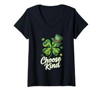 Femme Choose Kind Puzzle Shamrock - Autism Awareness Irish Clover T-Shirt avec Col en V