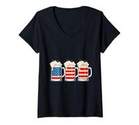 Femme Chopes de bière USA Mousse étoiles et Bandes T-Shirt avec Col en V