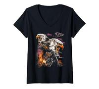 Femme Chopper Moto Biker Retro Vintage Aigle Retro Tattoo T-Shirt avec Col en V