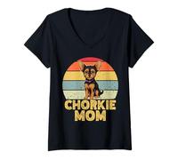 Femme Chorkie Mom Funny Retro Dog Lover Chihuahua Yorkshire Mix Owner T-Shirt avec Col en V