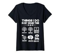 Femme Choses Que Je Fais Pendant Mon Temps Libre Généalogie drôle T-Shirt avec Col en V